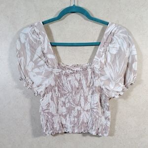 12557 FINAL PRICE Monteau tan and cream linen blend cropped top M